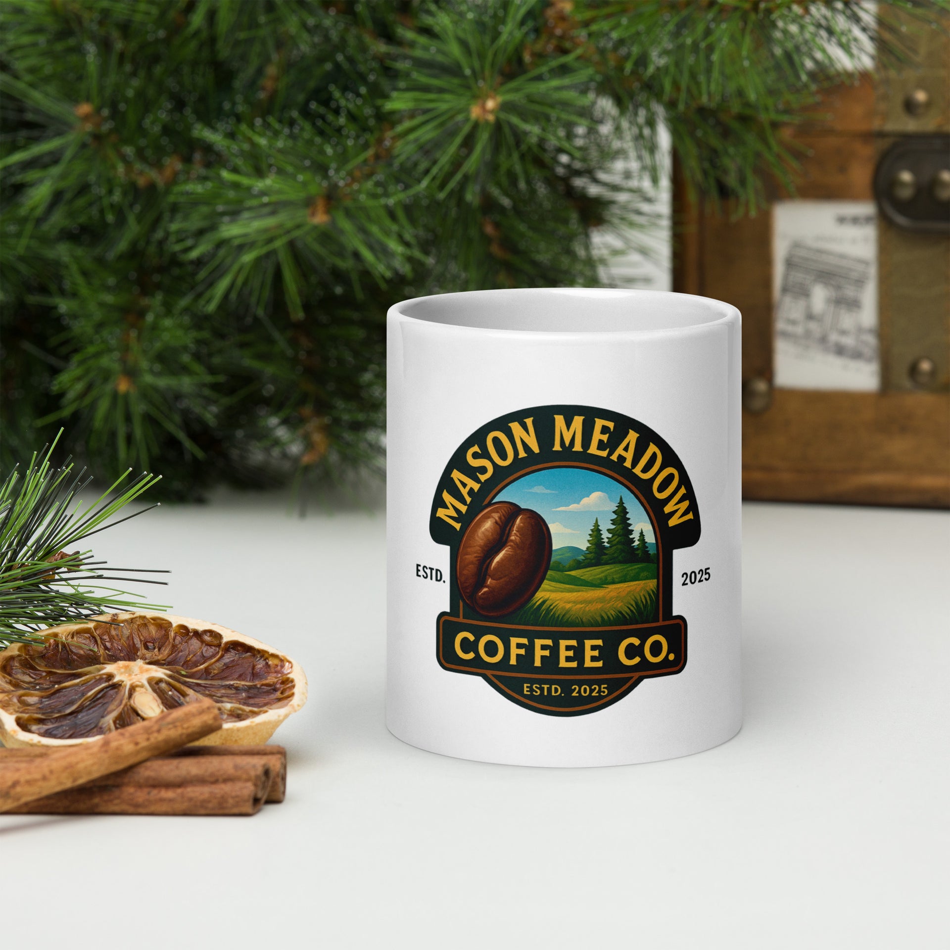 White glossy mug – Mason Meadow Coffee Co